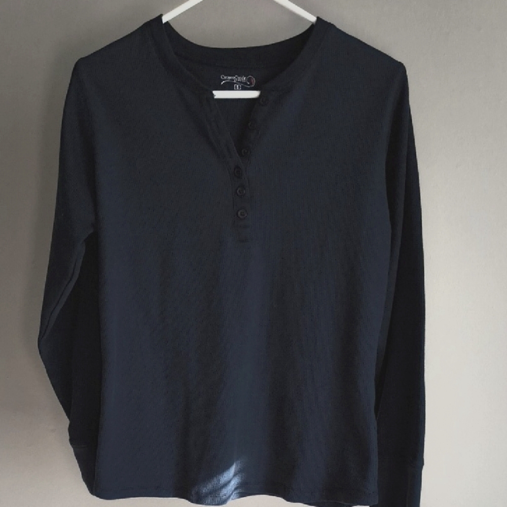 Dark blue Long Sleeve Henley Shirt